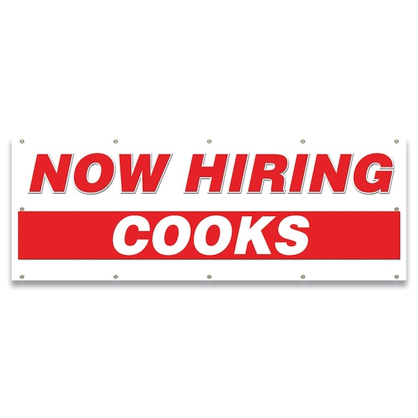 Now Hiring Cooks Banner Apply Inside Accepting Application Single Sided